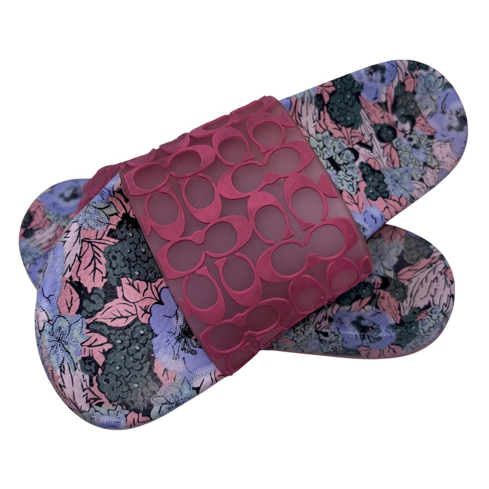 Coach Womens Size 9 Udele Sport Slide Sandals Orchid Beach Pink Embossed Logo - Picture 5 of 7